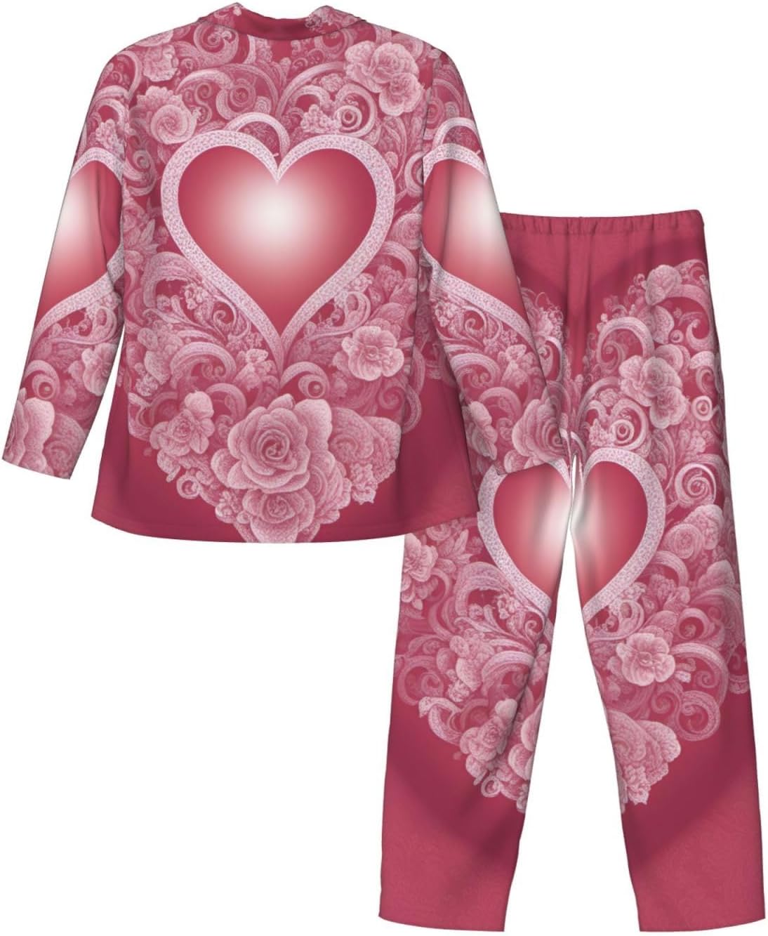Romantic Heart Print Luxurious Mens Pajamas Set,Soft Breathable Pajamas, Perfect For Winter Christmas