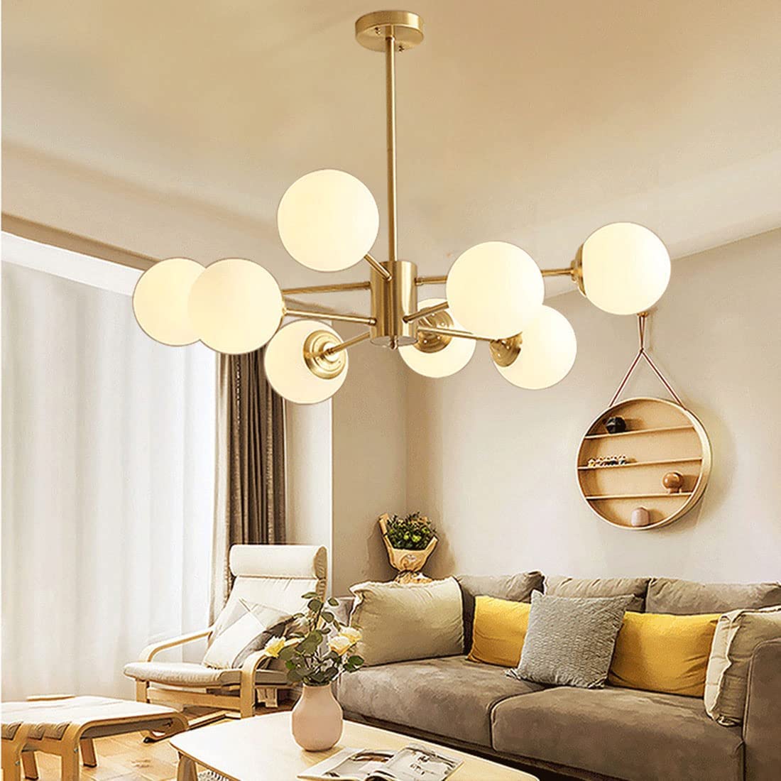 KXEcoLife Sputnik Chandelier Modern Metal Glass Globe Pendant Lighting - Adjustable Height Fixture for Living Room Dining Stylish Essentia