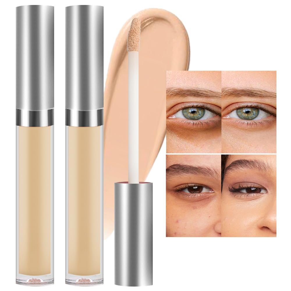 2Pcs Hydrating Concealer Wand,Full Coverage Liquid under Eye Concealer,Long Lasting Waterproof Primer Makeup for Dark Circles and Puffiness Trouble Spots Redness,Eye Ring corrector de ojeras 06