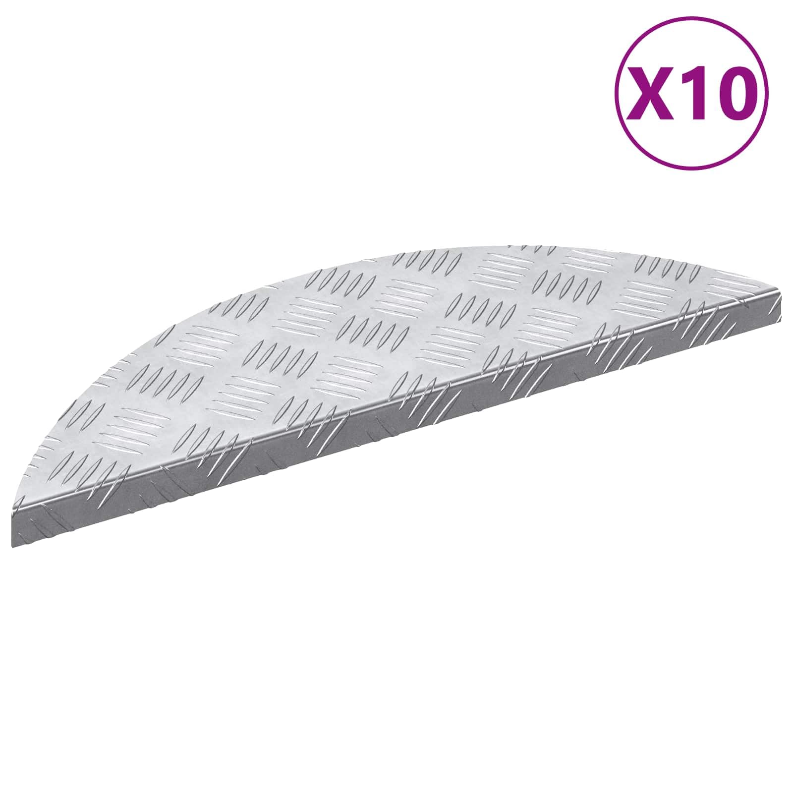 Stopnie schodów aluminiowych, 10 sztuk, srebrne, 60 x 18 x 2,5 cm | Antypoślizgowa konstrukcja płyty w kratkę, do wewnątrz i na zewnątrz, łatwa do czyszczenia