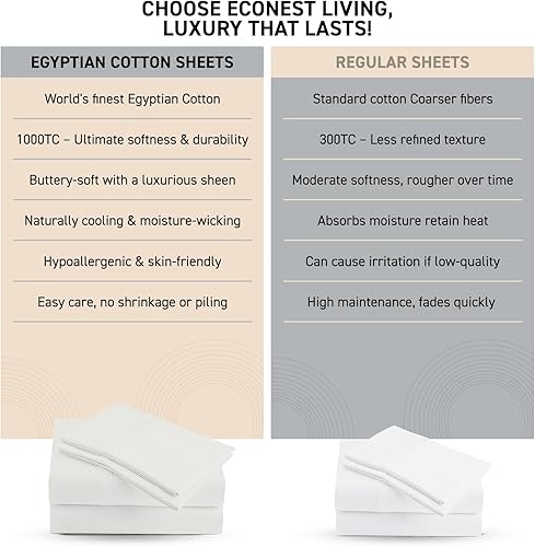 Miniatura 7 de Juego de sábanas de 100% algodón egipcio dividido tamaño King, sábanas de 1000 hilos de 7 piezas de algodón para cama ajustable, suaves y sedosas,