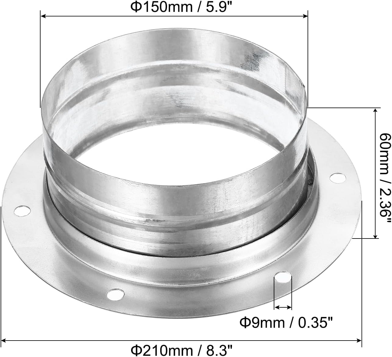PATIKIL 6" Duct Connector, Metal Flange Fitting Duct Air Tight Couplings Vent Extension with Flange for Heating Cooling Ventilation HVAC System