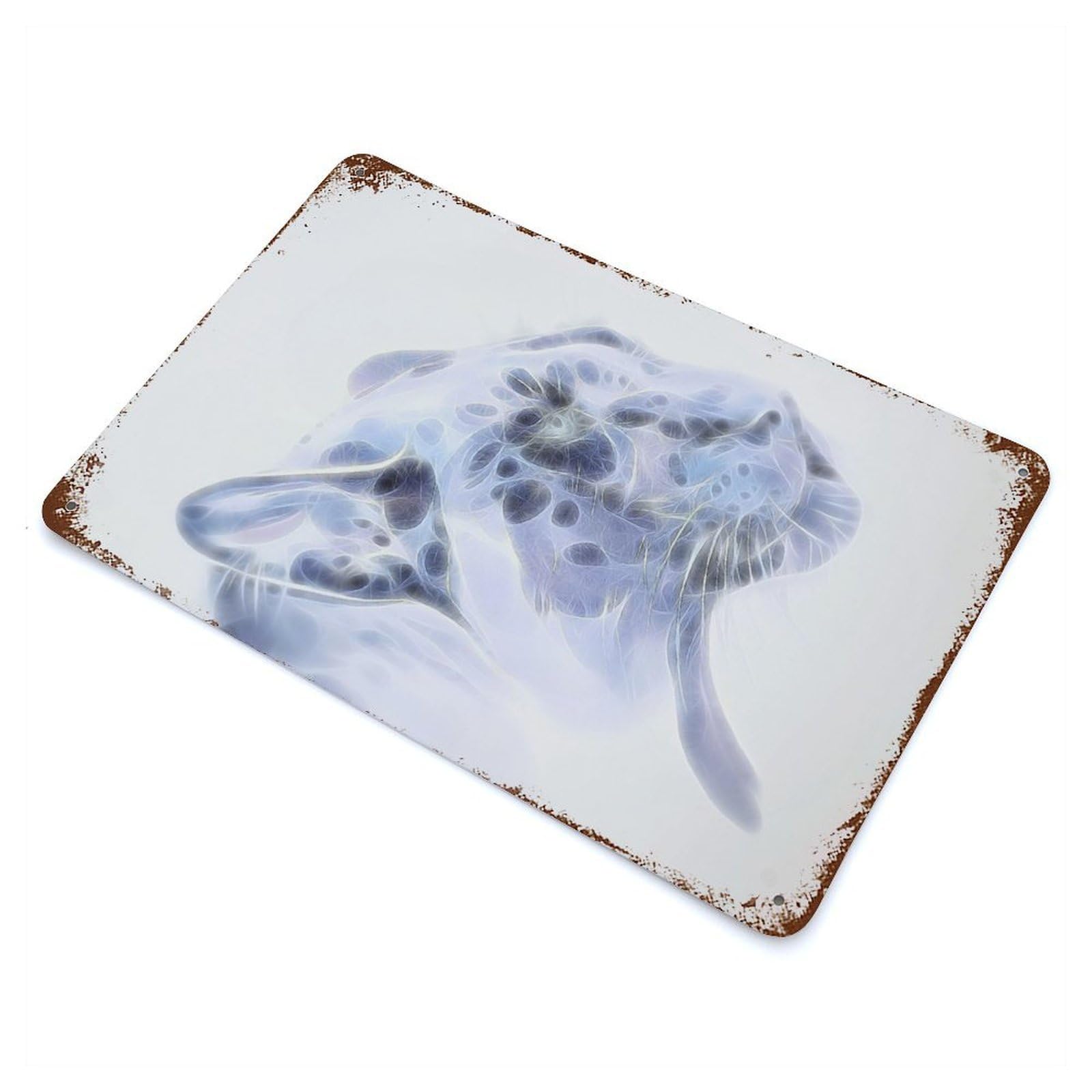 Distressed Metal Wall Sign with White Panther Fractal Design 11.8"x7.9", for Shed, Workshop And Garage Wall Decor, Decorative Metal Wall Art