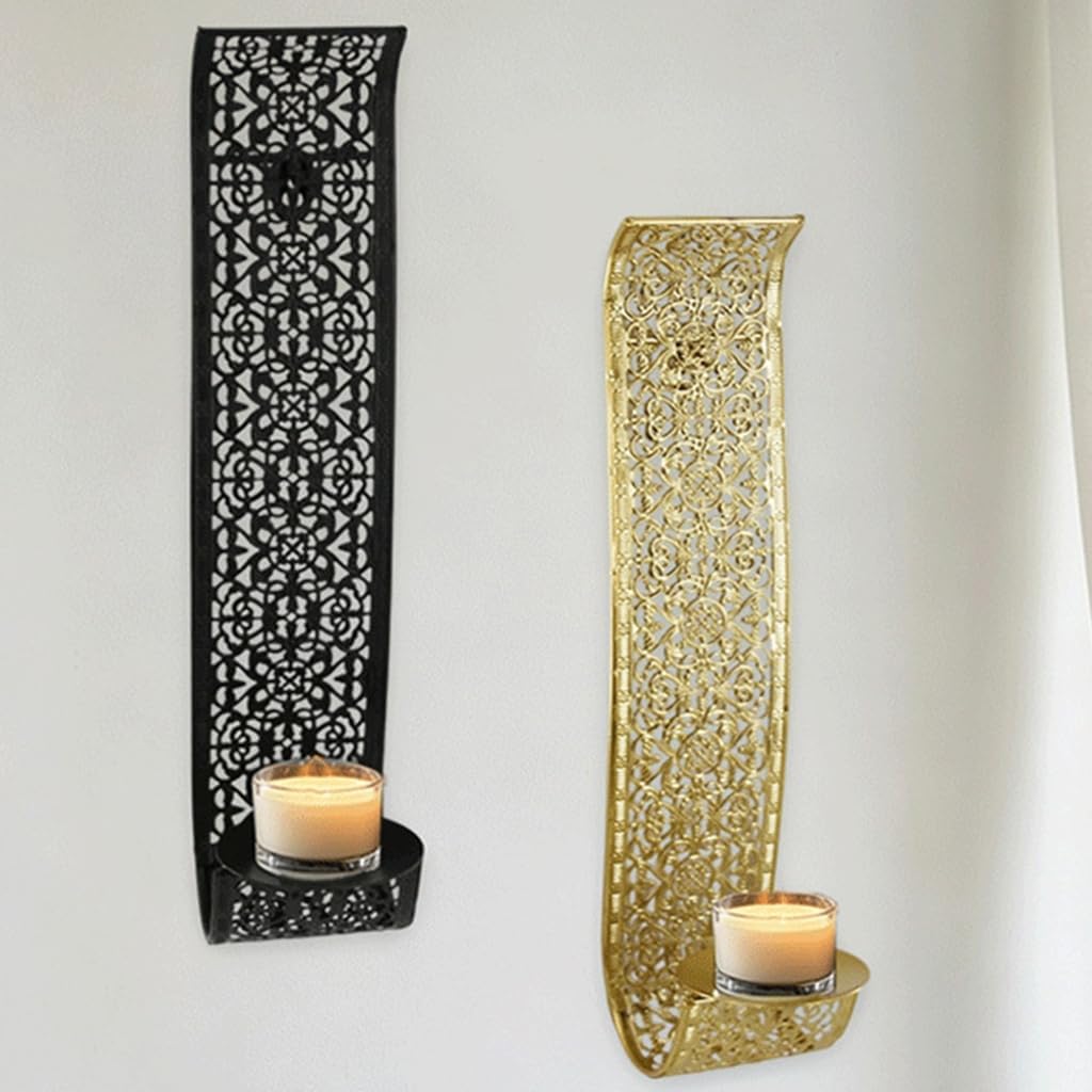 Wall Mounted Candle Sconce with Iron Pattern for Hallway Accent