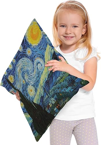 Miniatura 3 de Van Gogh - Funda de almohada de lino y algodón de 18 x 18 pulgadas, diseño de arte clásico, noche estrellada, para hombres y mujeres, azul oscuro,