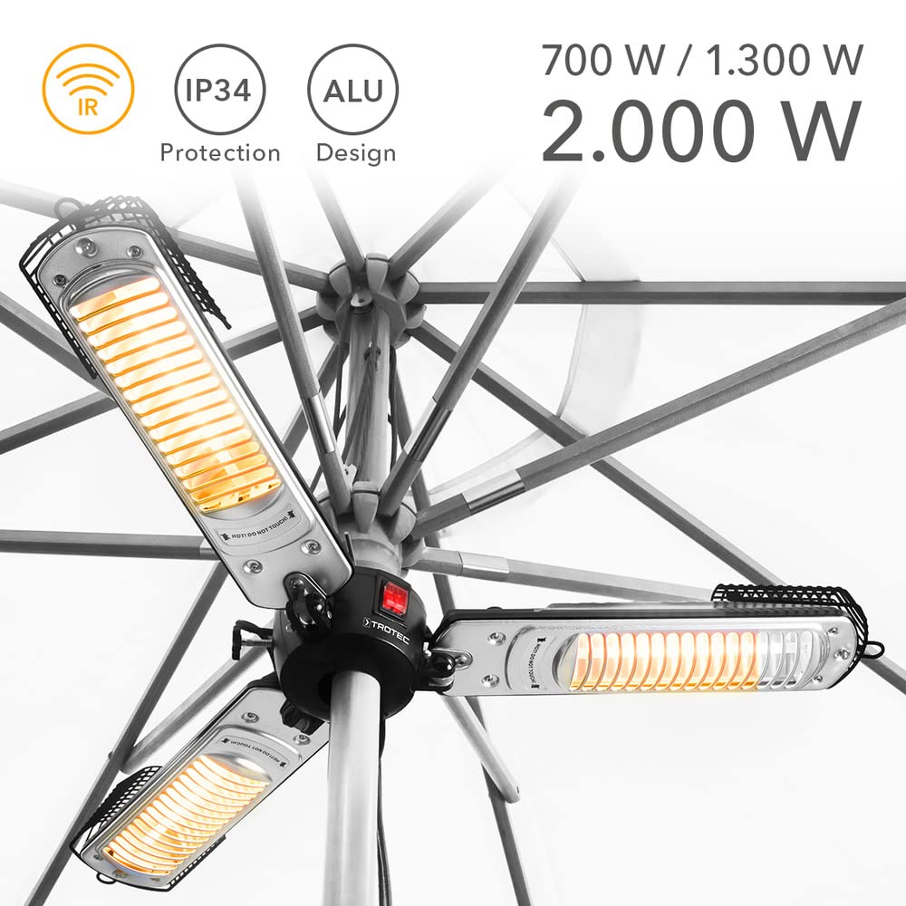 TROTEC Schermo Riscaldamento a infrarossi IR 2005 SC - Potenza di riscaldamento 700 W / 1300 W / 2000 W - 3 pale riscaldatore a infrarossi per terrazza