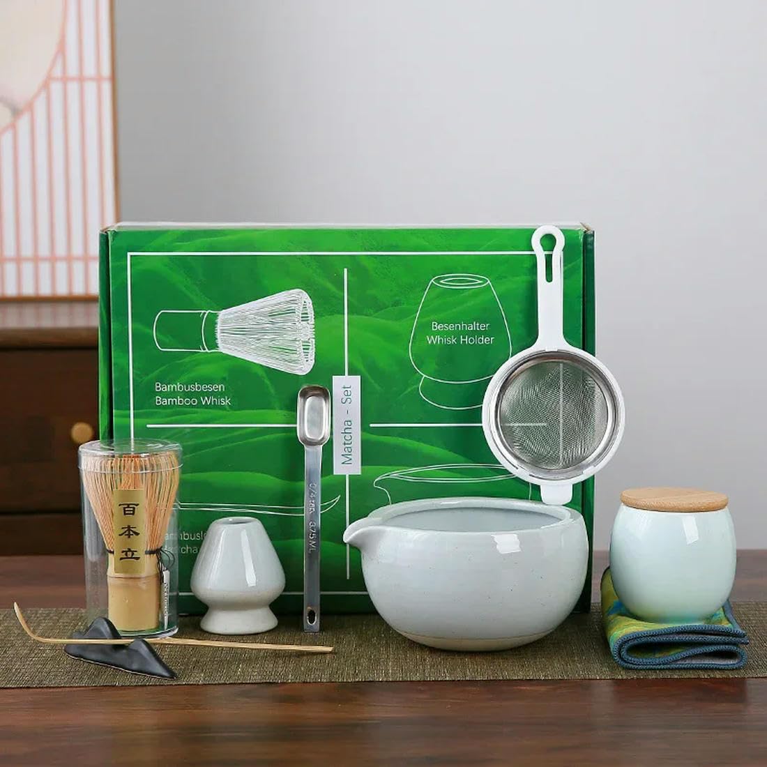 9 szt. japońskie ceramiczne pudełko upominkowe Matcha zielony uchwyt na herbatę stojak miska trzepaczka młynek szczotki uchwyt na narzędzia do herbaty herbata