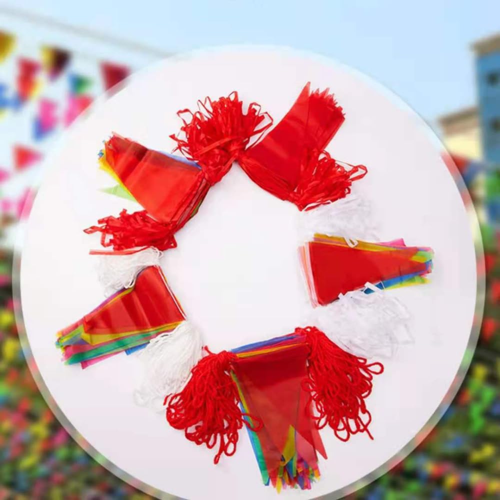 Wambere 5 Stück Wimpelkette Bunt Dreieck Flaggen Wimpel Girlande Wimpel Banner Willkommen Girlande Geburtstagsgirlande Wetterfest Stoff Wimpel Deko Girlande Bunt für Hochzeit Party Festival,Weiß A,L