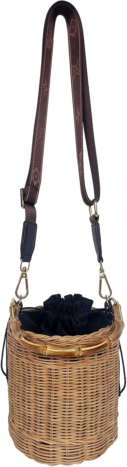 Flower Pearls Rattan Tote Bag Summer Beach Drawstring Straw Bucket Bag Diamonds Woven Handbag - Image 9