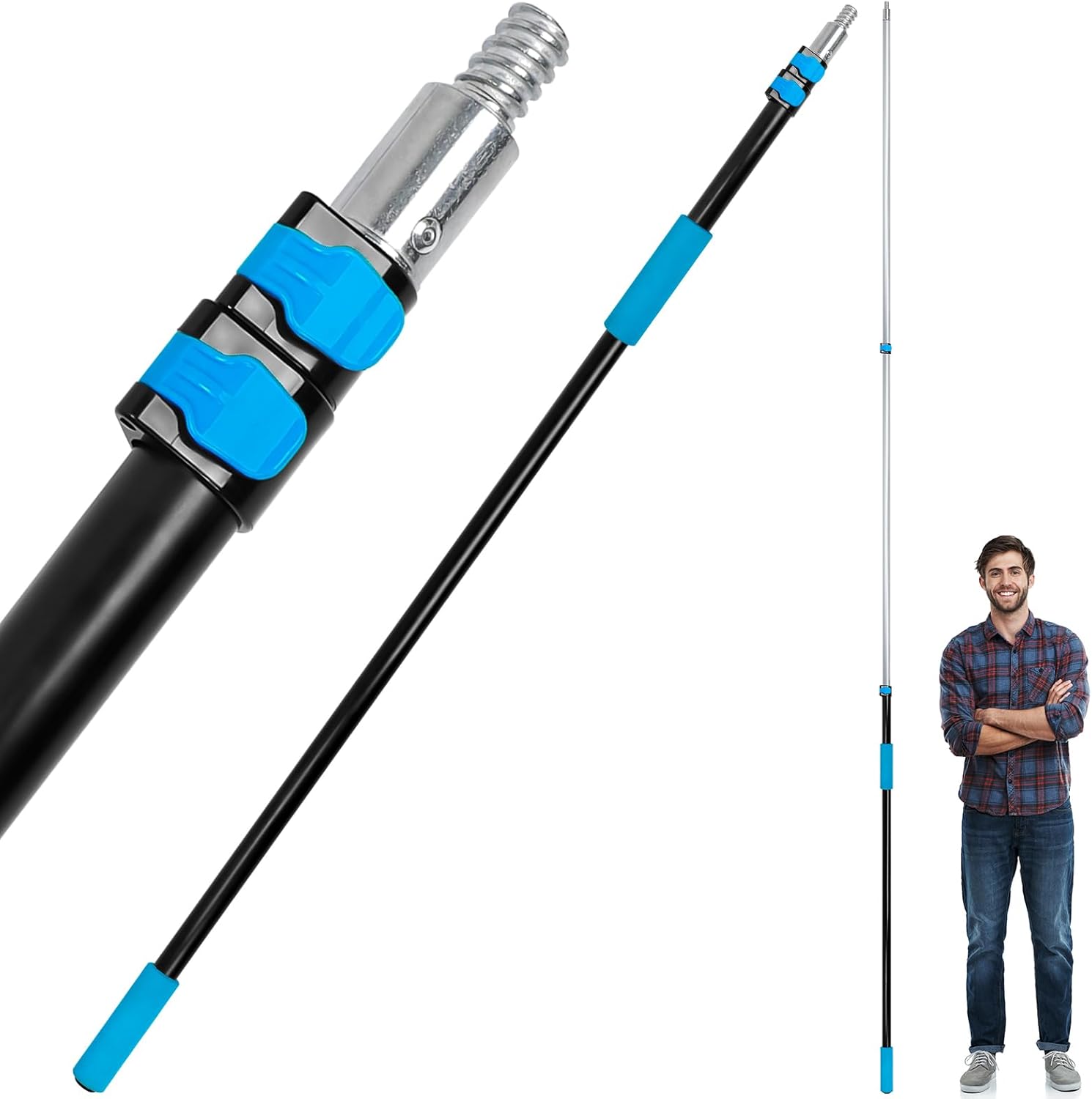 5-12 FT Heavy Duty Telescoping Pole, Multi Purpose Rod for Painting, Cleaning, Adjustable Paint Roller Extension Pole with Universal 3/4? Threaded Connection