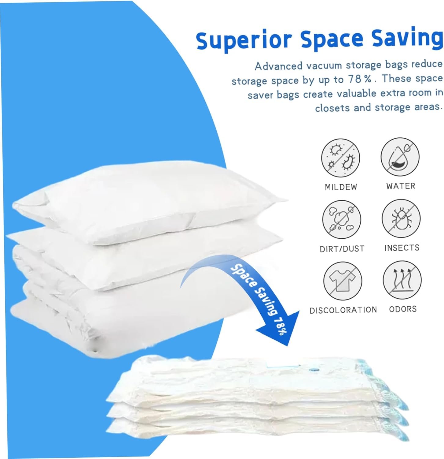 Vacuum Storage Bags with Pump, Space Saver Bags for Clothing and Blankets, Vacuum Seal for Travel and Home Organization, 12Pcs