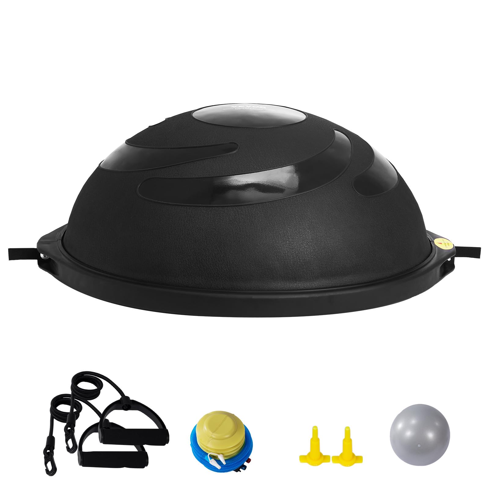 VEVOR Trener piłki do połowy ćwiczeń, 66 cm, piłka balansowa, nośność 680 kg, piłka do jogi z taśmami oporowymi i pompką nożną, piłka fitness do domu, na siłownię, trening całego ciała, kolor czarny