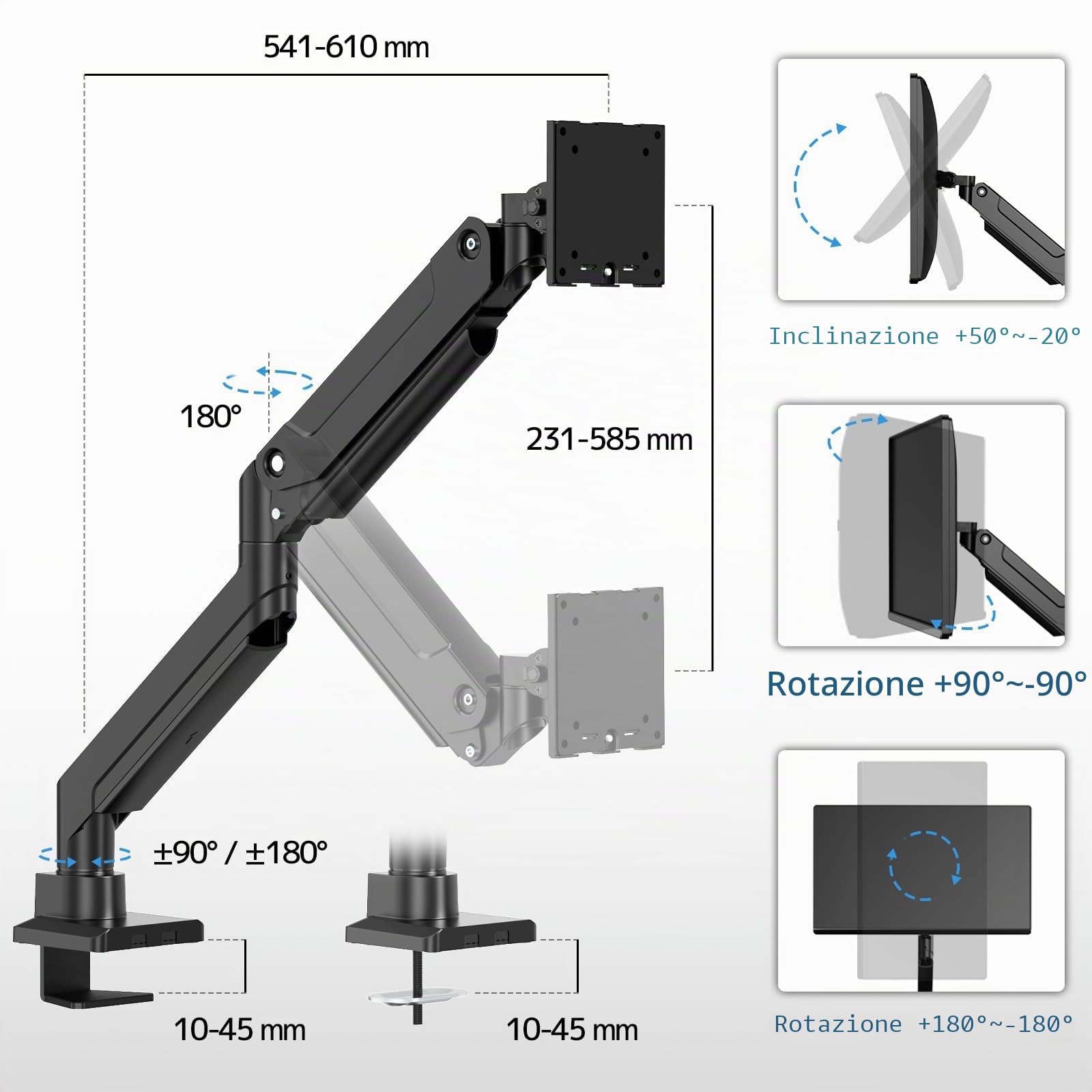 PUTORSEN Supporto per monitor da 17-49 pollici, max 20 KG, supporto in alluminio premium per monitor piatti/curvi con VESA 75 * 75/100 * 100 mm