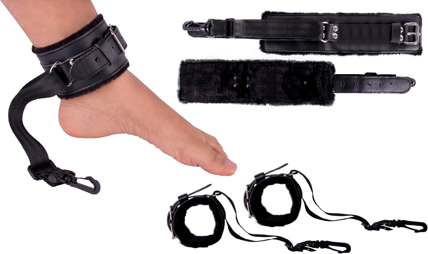 Motorbunny Premium Leather Extendable Ankle Restraints Pair with Clips to Attach to Motorbunny Sex Machine, Adult Sex Toys, BDSM Restraints, Bondage Gear & Accessories, Bondage Cuffs