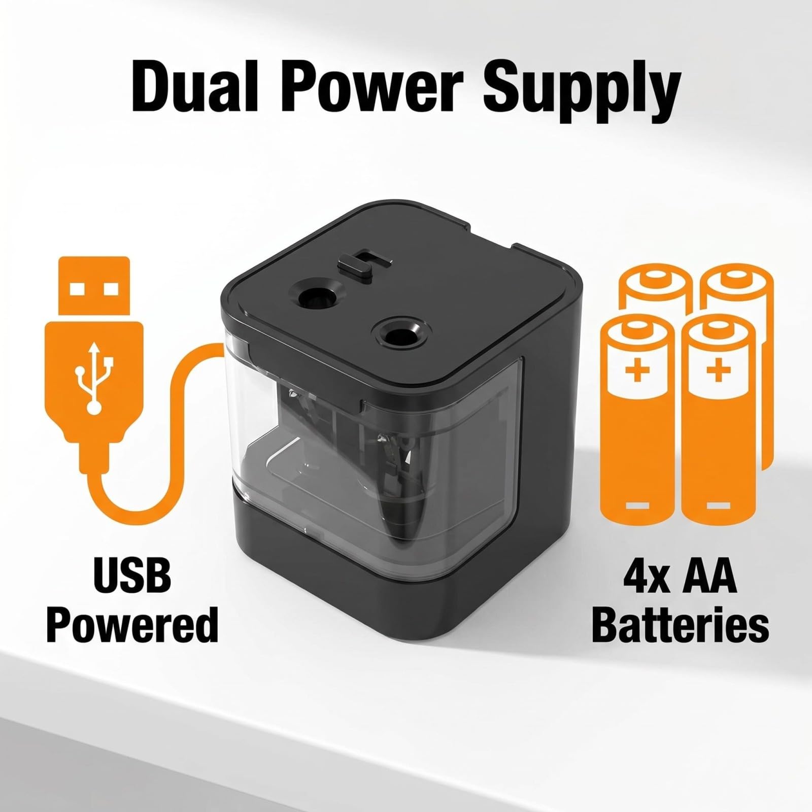Elektrischer Spitzer Dicke und Dünne Stifte,Elektrischer Anspitzer mit USB & Batteriebetrieb – Automatischer Doppelloch-Anspitzer für Bleistifte und Buntstifte, Tragbar (BLACK)