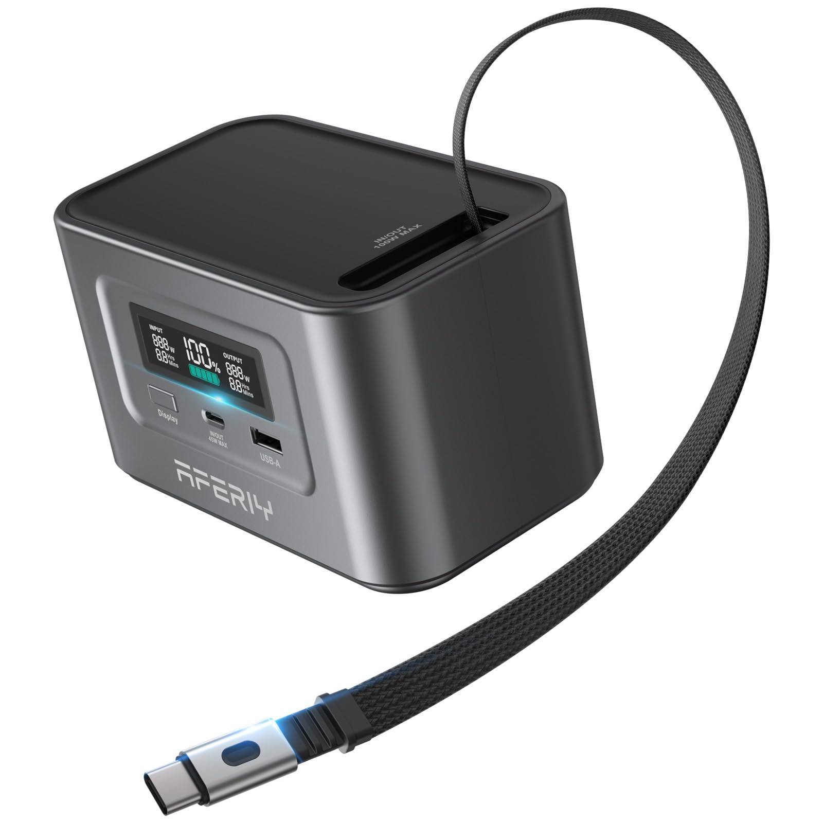 AFERIY Generatore Elettrico Portatile Da 100 W, 99,2 Wh/31000 mAh, Doppia Ricarica Rapida USB-C PD3.0, Ricarica Solare, Protezione Di Sicurezza 6 In 1, Ideale Per Viaggi, Campeggio Ed Emergenze, Nero