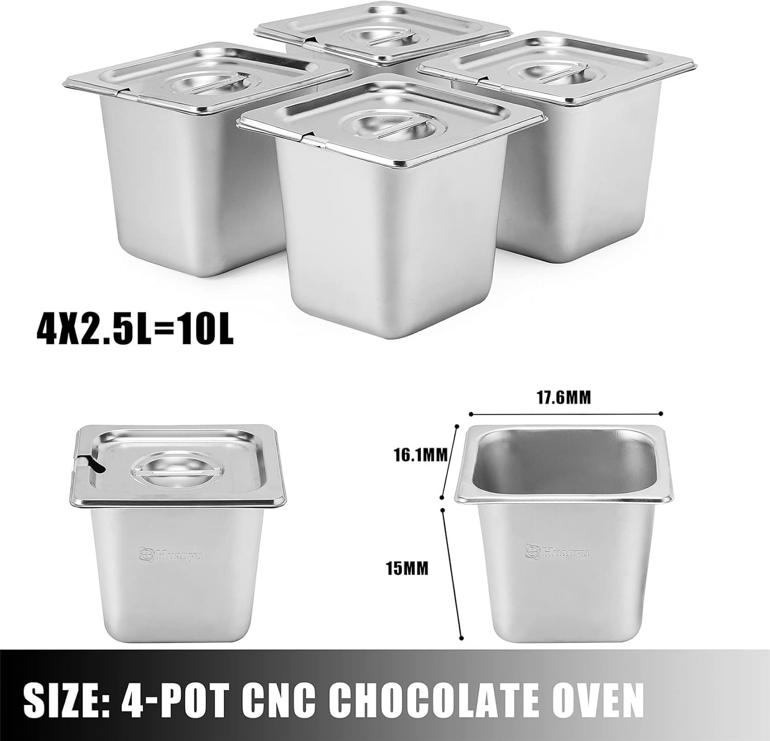 Chocolate Tempering Machine, Commercial Electric Melting Stainless Steel Food Warmer Professional Heated Chocolate Melter with Lid for Catering Restaurant Canteen Home Party,4grid