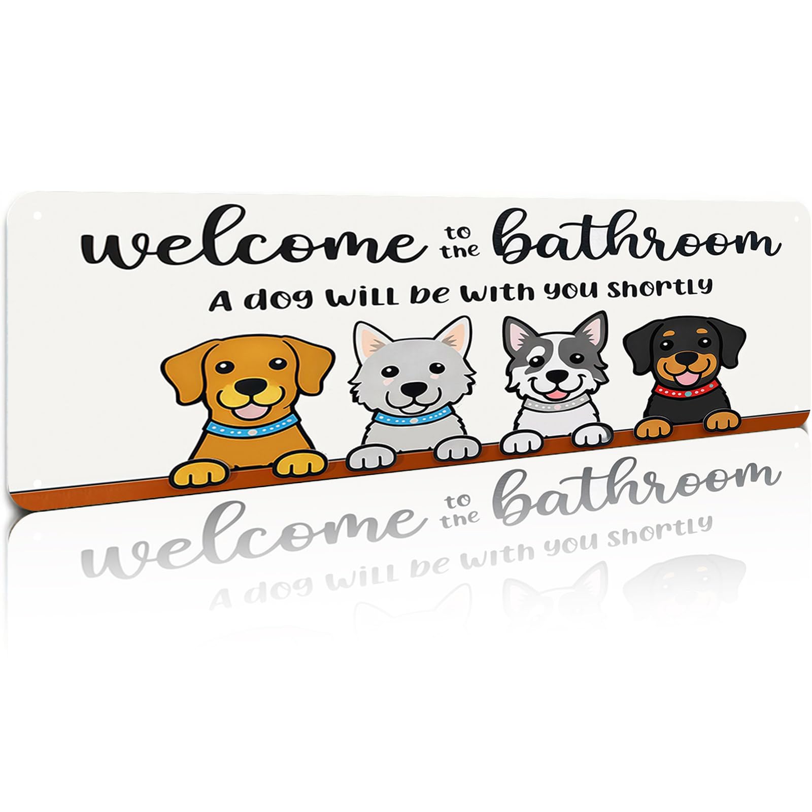 peiyeety Vintage Metal Tin Sign Bathroom Dog Welcome Retro Street Sign, Rustic Wall Decor for Home, Bathroom, Man Cave, Garage, Kitchen, Office, Farmhouse, Patio, Garden, Porch, 4 * 16 inch