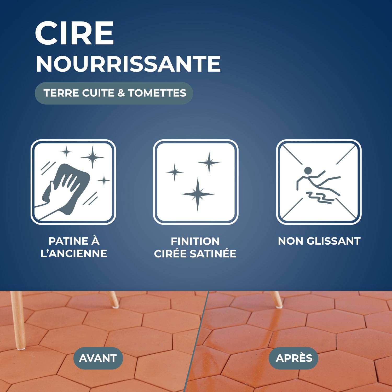 STARWAX Cire nourrissante patine à l'ancienne pour tomettes et terres cuites 1L, rouge tomette, embellit nourrit et protège, effet ciré satiné, formule anti-tache, non glissant, 30m²/L