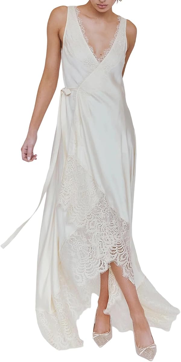 Vestido largo de encaje para mujer, estilo Y2k, estético, de verano, fluido, para salir, bohemio, con dobladillo con volantes, ropa de calle