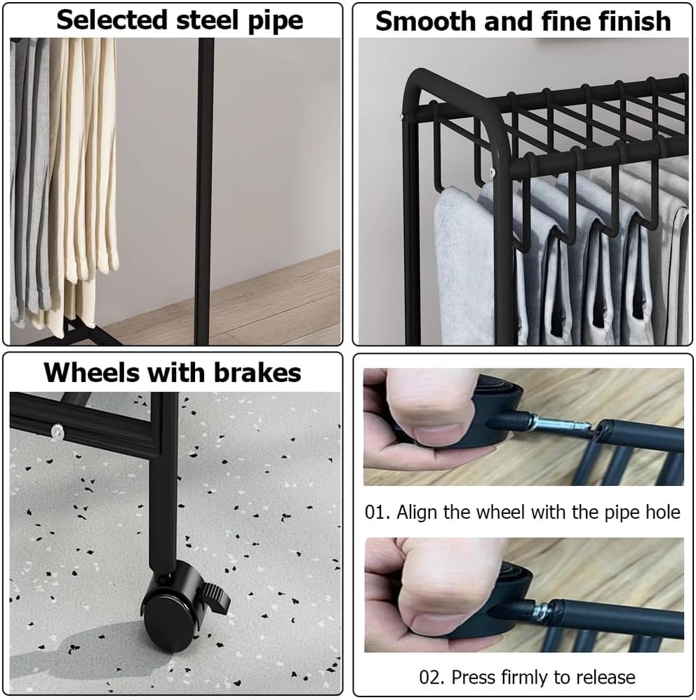 パンツラック 20本ハンガー付き、パンツラックトロリー 360度回転、多機能ズボンディスプレイスタンド、ジーンズ スカーフ ズボン用