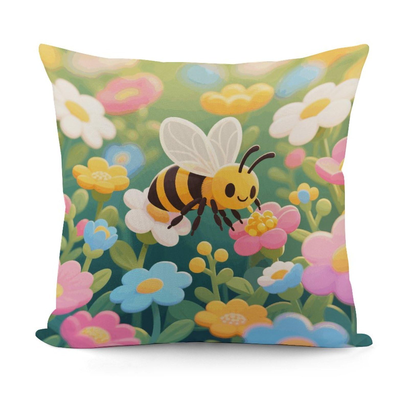 VstaDank Bee Throw Pillow Covers Fade-Resistant Removable Pillowcase Square Cushion Case Cozy Pillow Case Breathable Pillow Protector Soft Pillow Shams 18"x18"