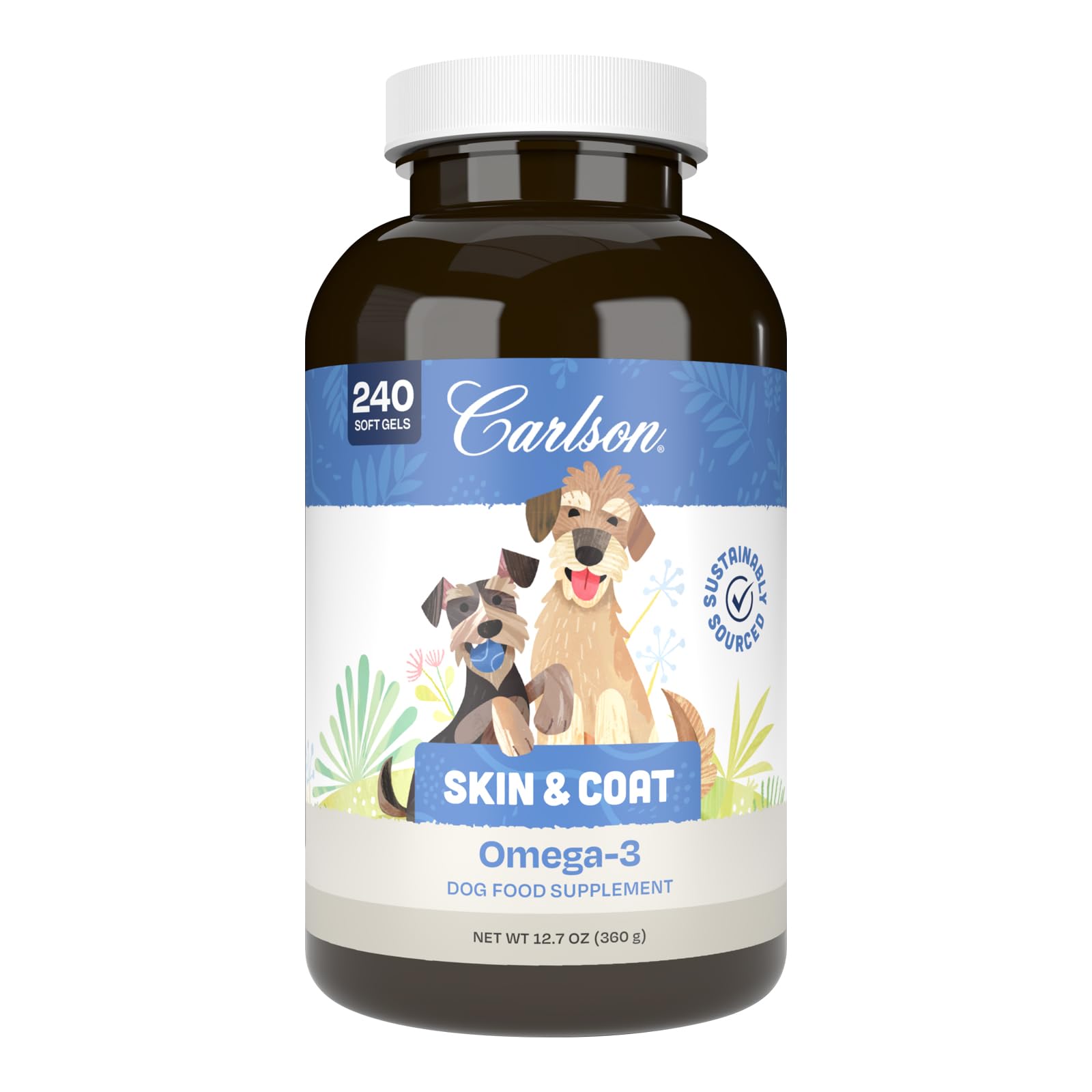 Carlson Omega-3 Fish Oil Soft Gels for Dogs, Supports Skin & Coat, Joint & Heart Health, Dog Supplement, 240 Soft Gels
