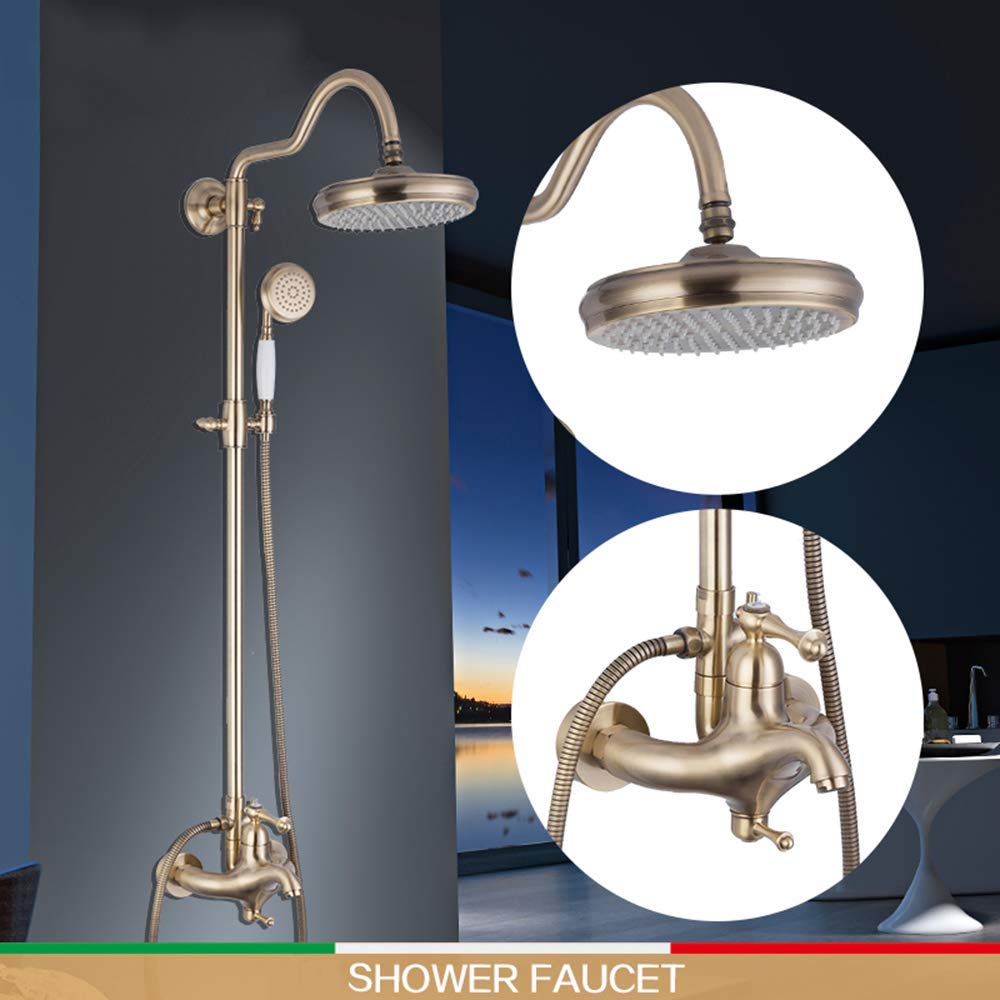 Zestaw prysznicowy Rain Bronze z mieszaczem i natryskiem, montowany na ścianie, z baterią natryskową, słuchawką prysznicową i wylewką wannową.,