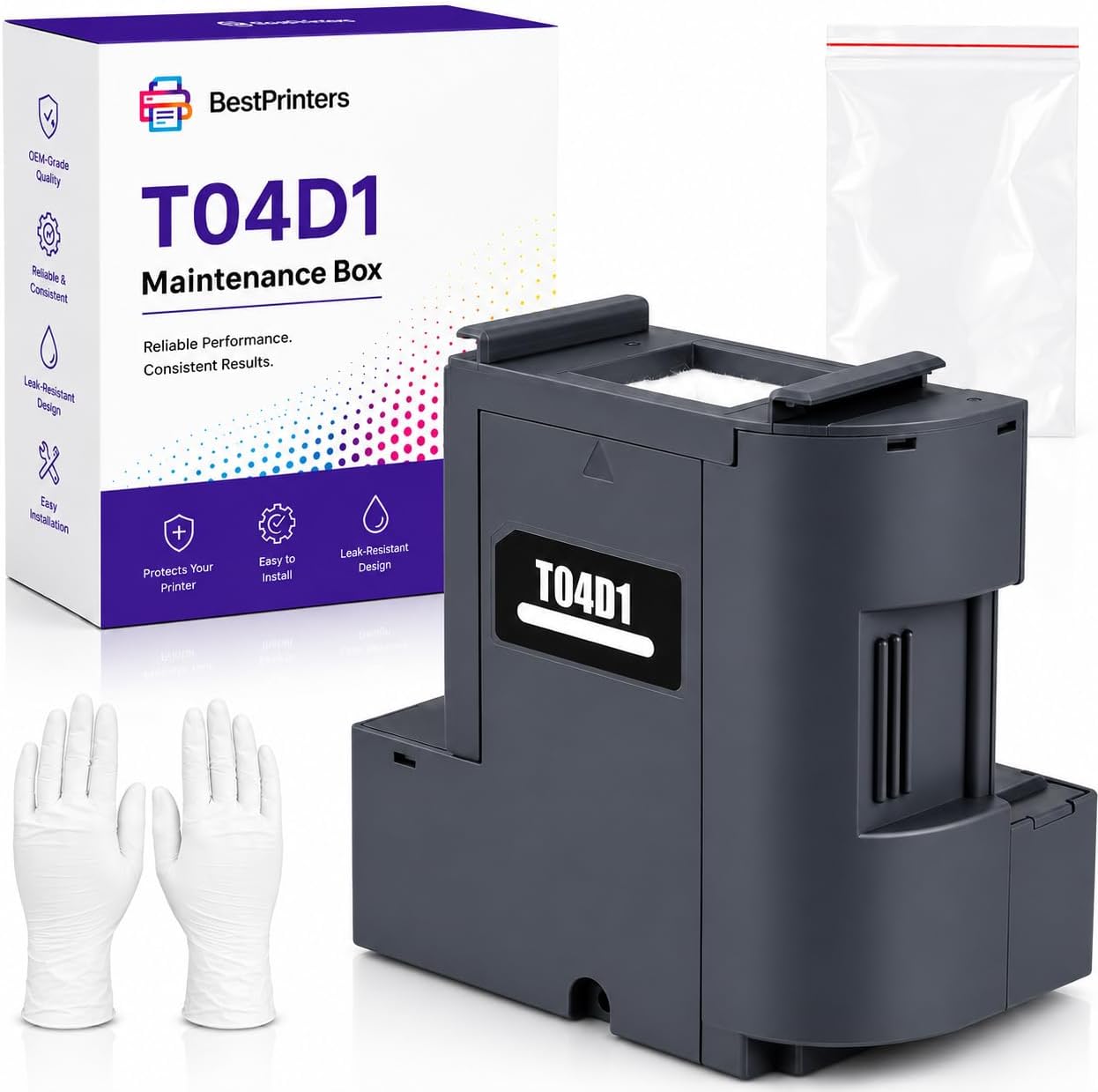 T04D1 Maintenance Box for Epson EcoTank, Workforce and XP Printers | Compatible with ET15000 ET-3750 ET-3760 ET-4750 ET-4760 ET-3850 WF-2860 (T04D100 | E-04D1) | Genuine OEM Part | Easy Replacement