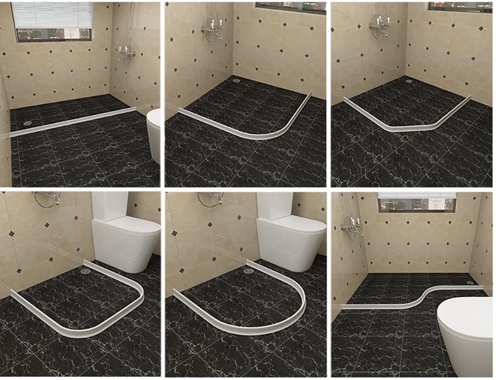 Striscia di tenuta per piatto doccia Striscia di tenuta impermeabile, Guarnizione per pavimento del bagno per ambienti umidi, Barriera d'acqua per lavandino, Diga d'acqua pieghevole per soglia doccia,