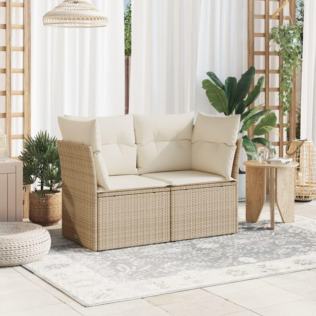 vidaXL Canapé de Jardin avec Coussins 2 Places, Siège avec Housse, Meuble de Terrasse Patio Balcon Extérieur, Beige Résine Tressée