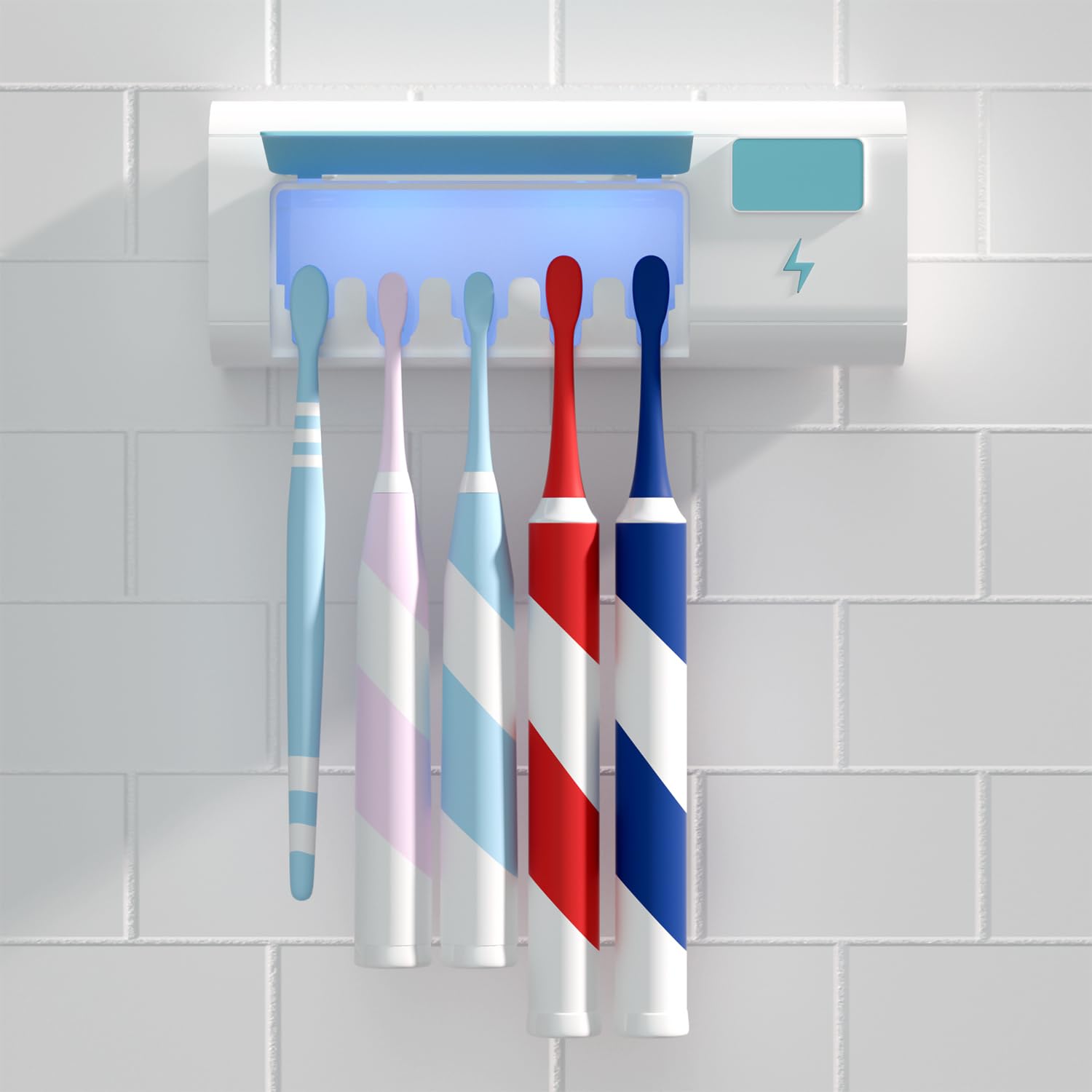 OVAS HOOToothbrush Holder Wall Mounted - Wall Mounted Toothbrush for Bathroom-12000mAh Rechargeable Bathroom 5 Toothbrush Holder Slots - Tooth Brushing Holder & Bathroom Accessories