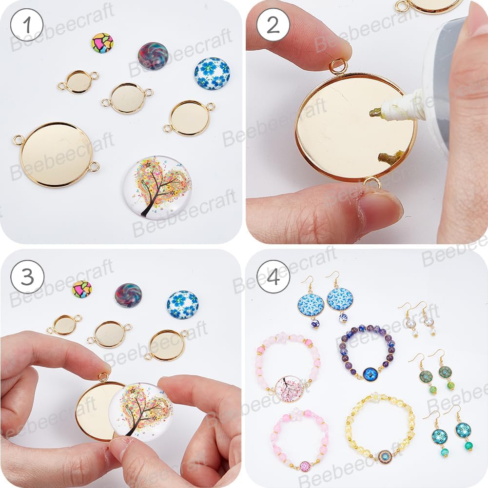 Beebeecraft 1 Box 30Pcs Cabochon Connector Trays 24K Gold Plated 201 Stainless Steel Round Link Charms Plain Edge Bezel for Jewelry Making DIY Craft