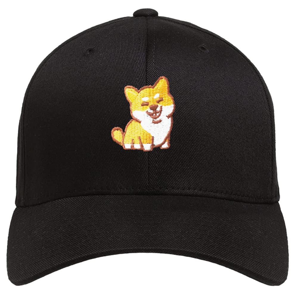 Shiba Inu Novelty Black Baseball hat Men Women Embroidered Dog Dad Hat with Design Baseball Cap Adjustable Pure Cotton