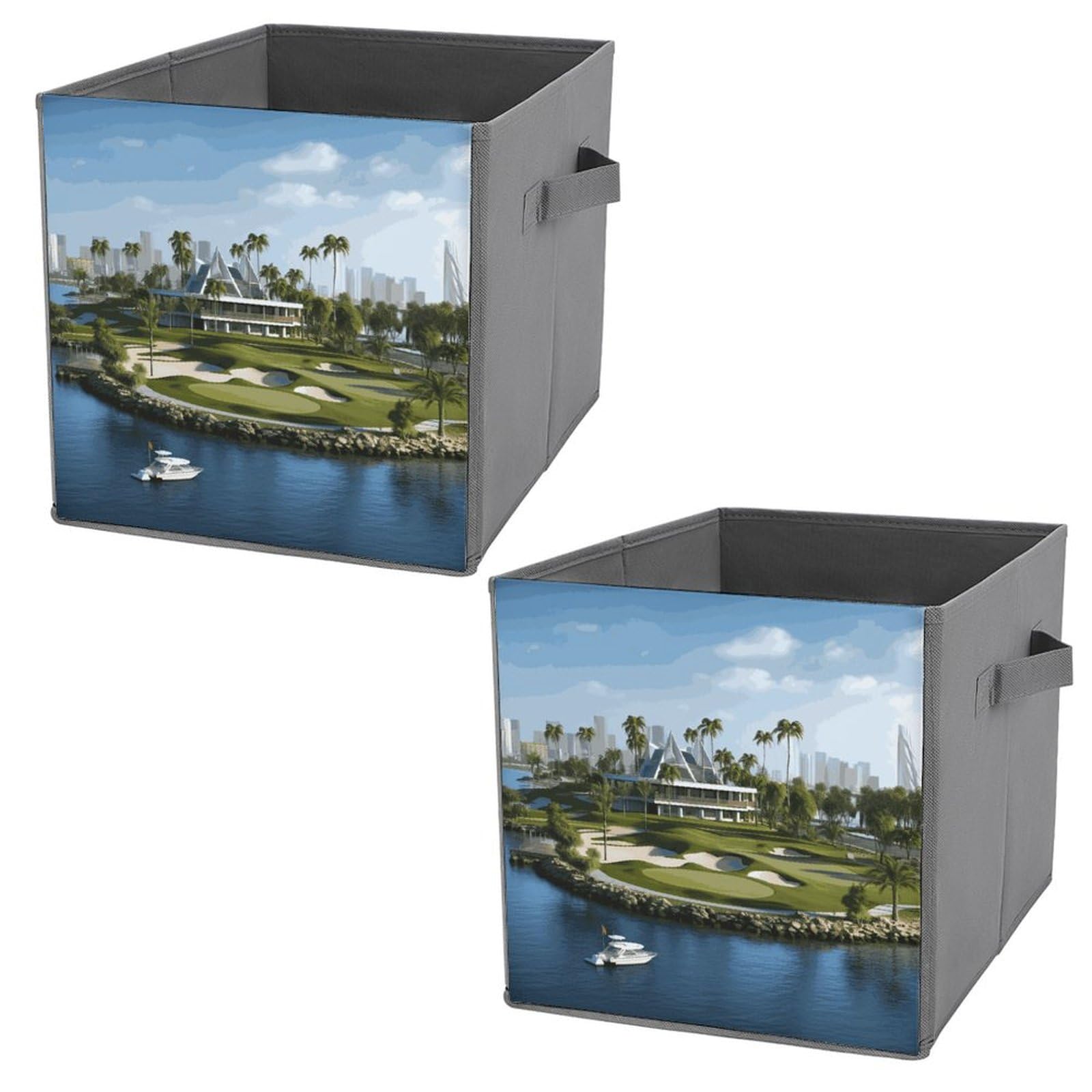 Boîte de rangement pliante cube lot de 2 grand format imprimé pour trier la maison