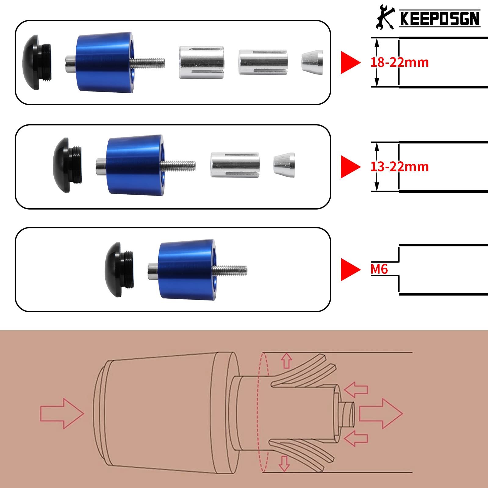7/8" 13mm-22mm Tappi Manubrio Moto, Tappi Manubrio Moto in Alluminio Compatibili con Scooter Sport Bike Street Bike Cruiser.