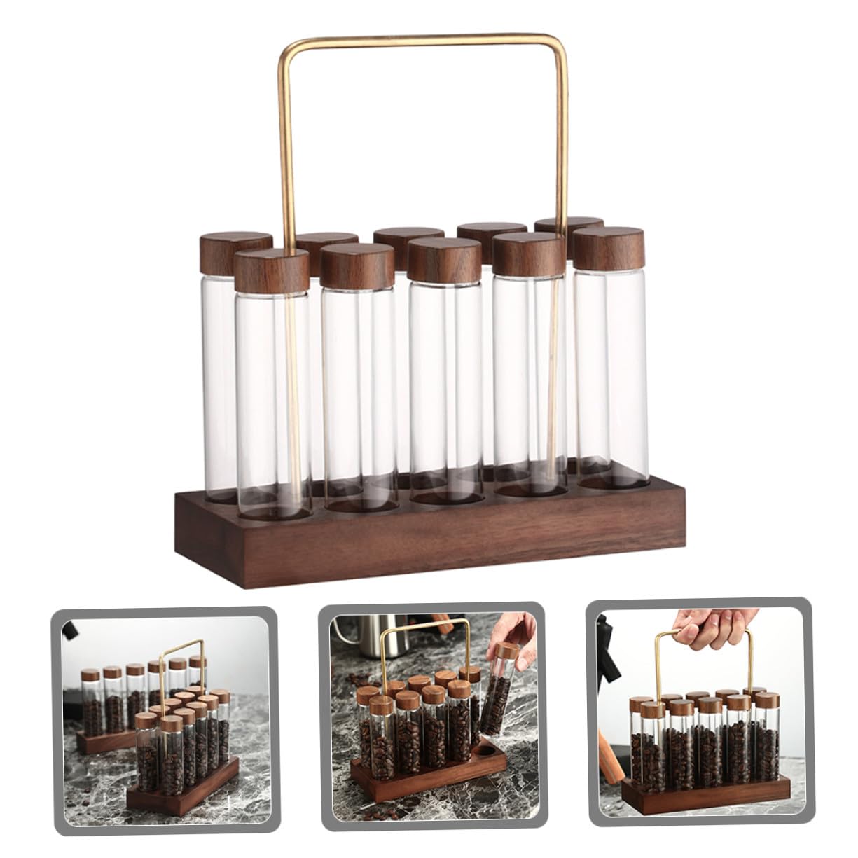 Ipetboom Teiliges Kaffee bohnen aufbewahrungsset Glasröhrchen mit Holzständer Luftdichte Kaffeebohnen Behälter Transparent Wiederverwendbar Stilvolles Küchen display für Kaffee liebhaber