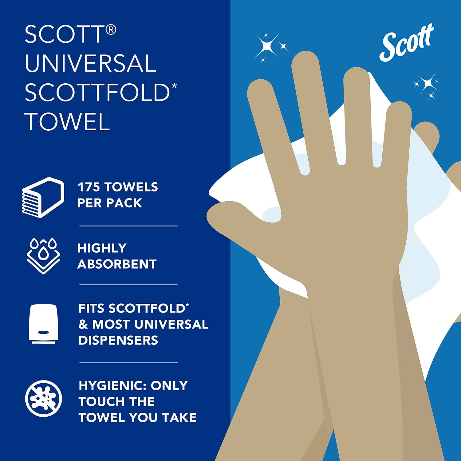 Scott 01980 SCOTTFOLD Paper Towels, 9 2/5 x 12 2/5, White, 175 Towels/Pack, 25 Packs/Carton