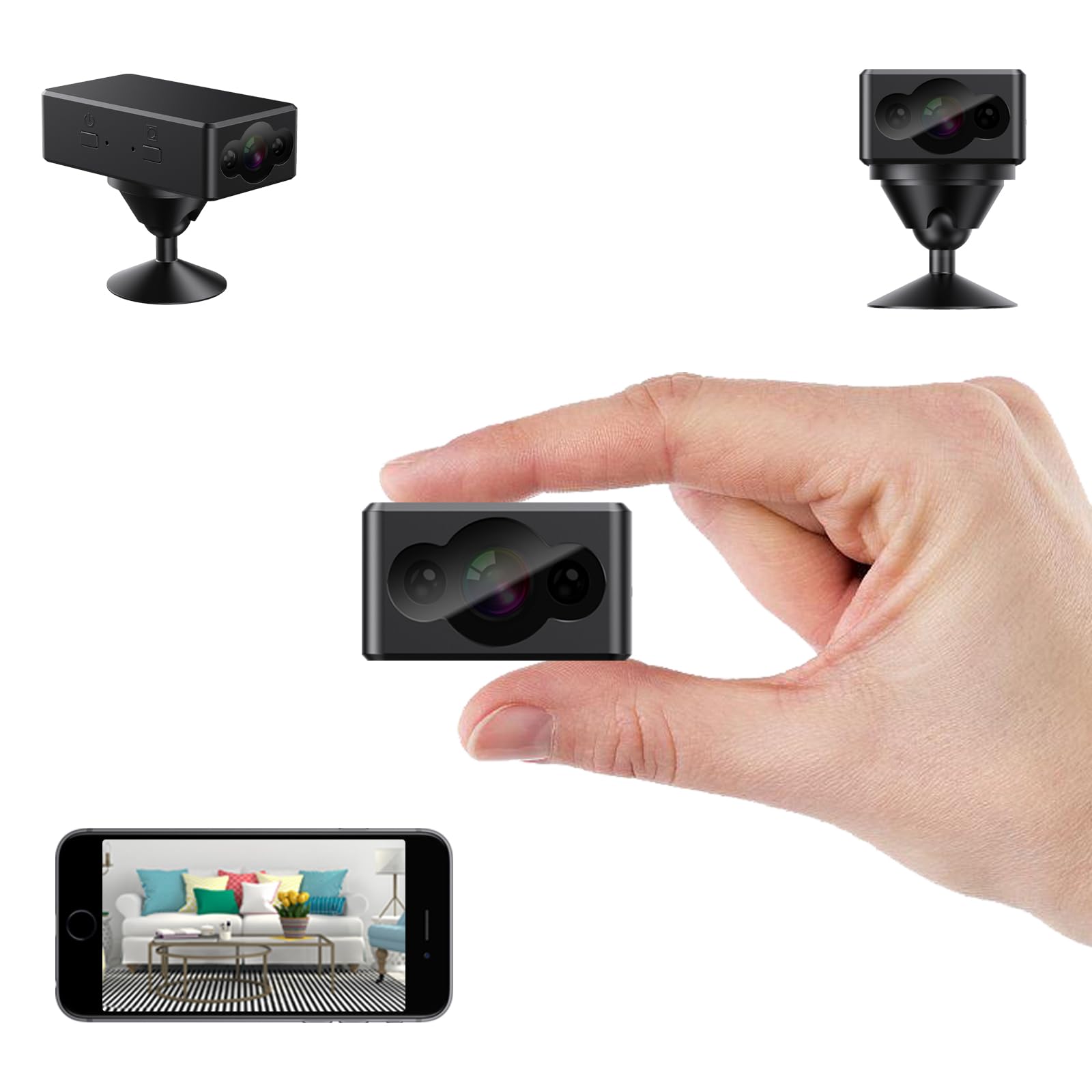 Mini Cámara WiFi, Cámara Espía Oculta Portátil, Cámara de Vigilancia Interior HD, Vigilancia Remota a través de App Live Streaming con Detección de Movimiento para Hogar y Oficina.