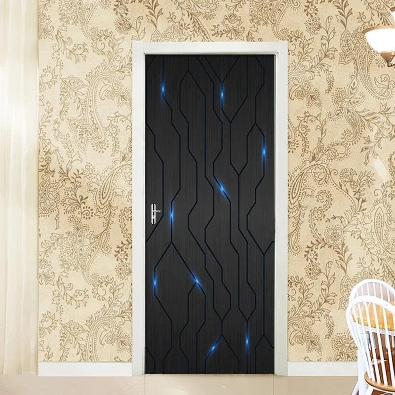 Sticker de porte 3D ligne abstraite, papier peint autocollant 85x215cm pour placard et frigo G