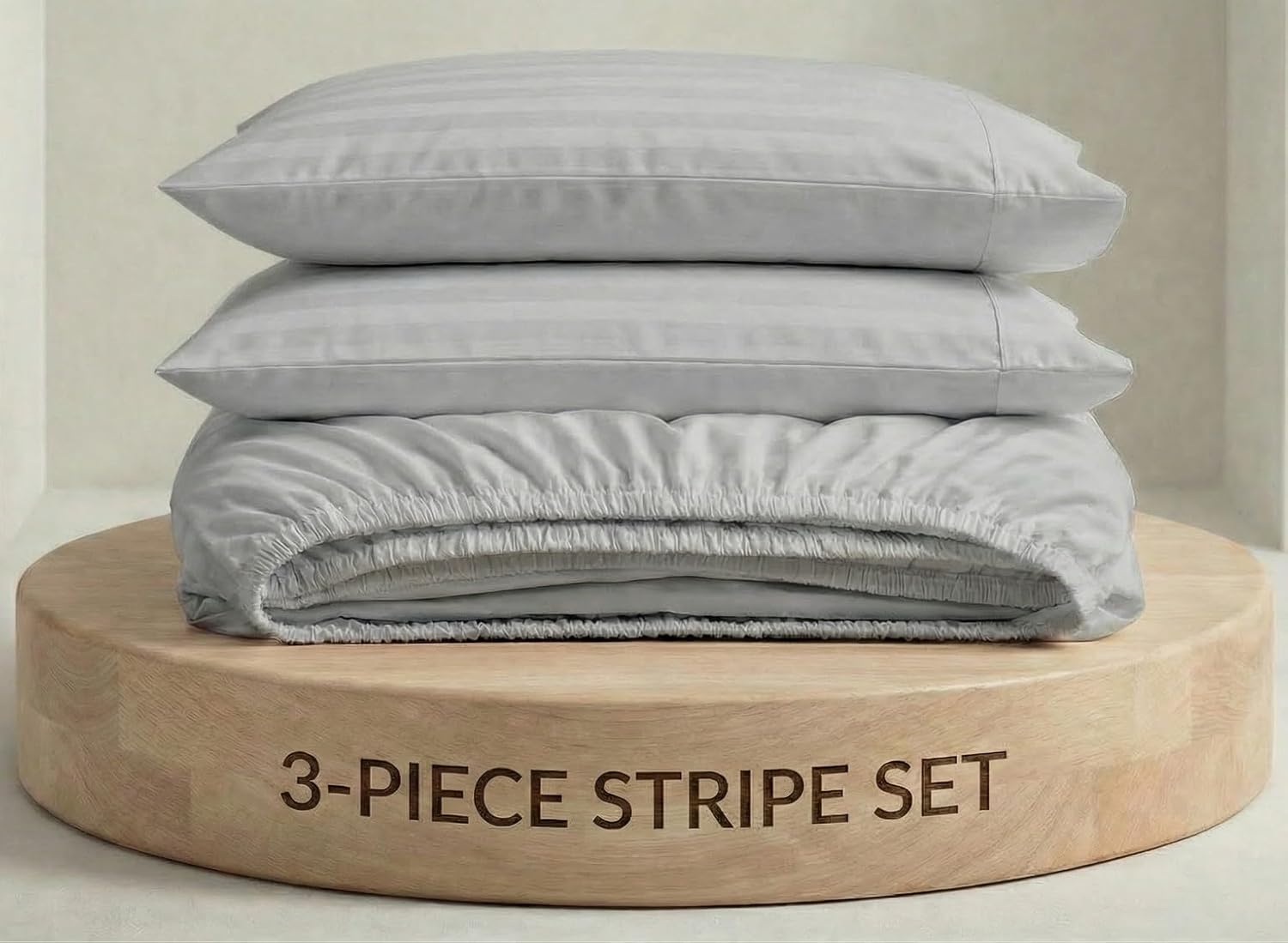 800 Thread Count Egyptian Cotton 3-PC Striped Set (Fitted Sheet & 2 Pillowcases) - Olympic Queen, Silver Gray Stripe - 28" Extra Deep Pocket Bedding