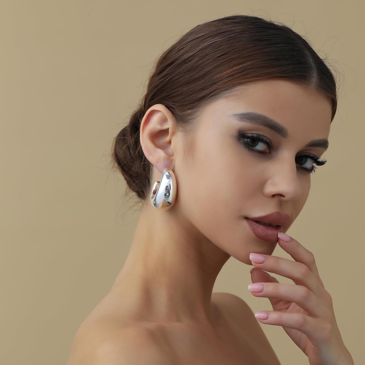 Apsvo Chunky Gold/Silver Hoop Earrings for Women, Lightweight Hollow Open Hoops Hypoallergenic Earrings Trendy Fashion Jewelry - Image 3