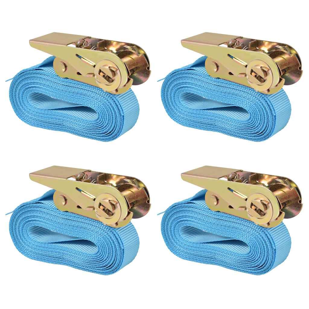 Ratschen-Spanngurte aus Polyester Blau 6m×25mm 4 Stück 0,8 Tonnen Zurrkraft Zurrgurte mit Ratsche für Ladungssicherung Transport Verzurren Camping Umzug Auto Motorrad
