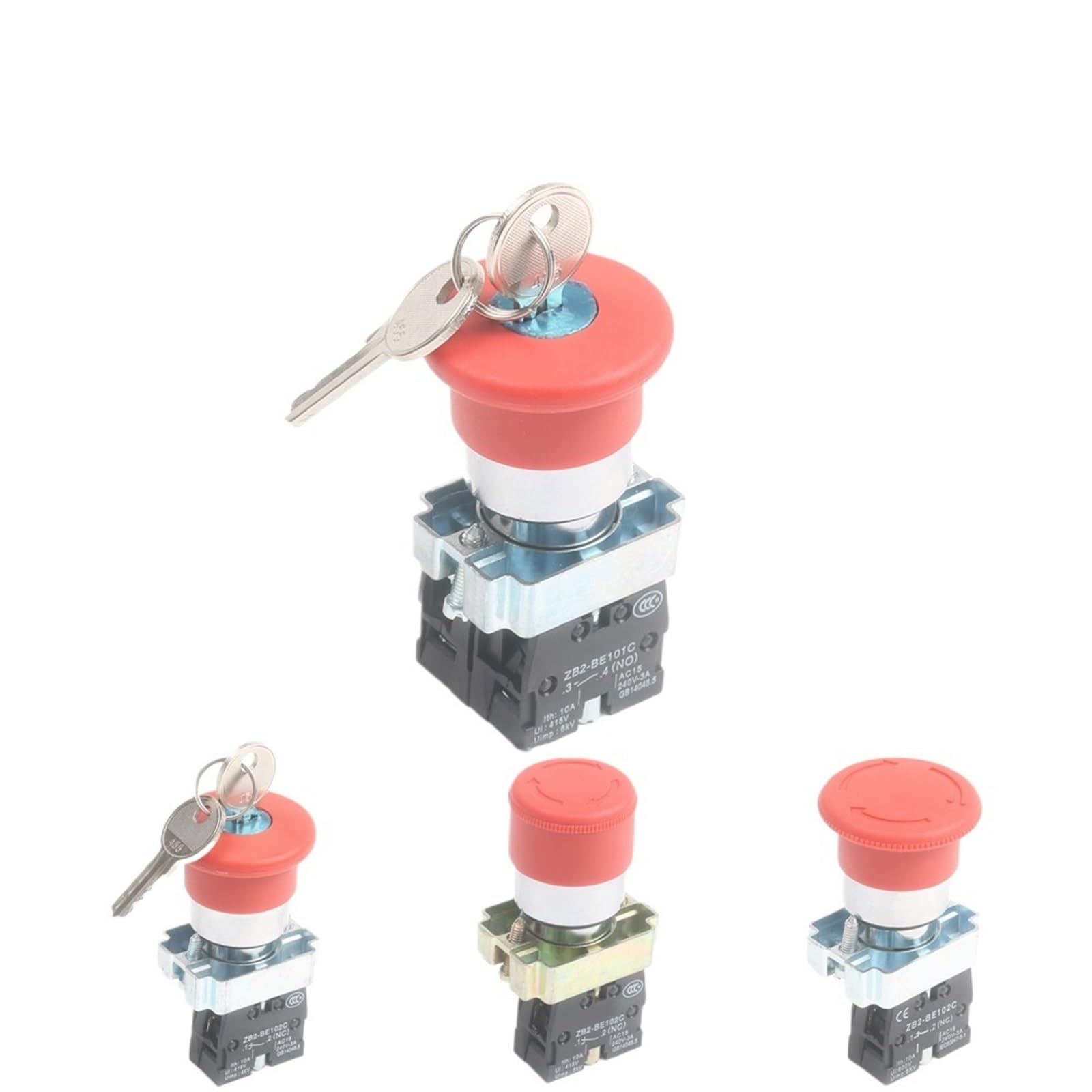 Interruttore di Arresto di Emergenza, Interruttore a Pulsante rotativo di Arresto di Emergenza a Chiave Blocco a Scatto a 2 Posizioni Serie XB2-BS Rosso(XB2-BS142)