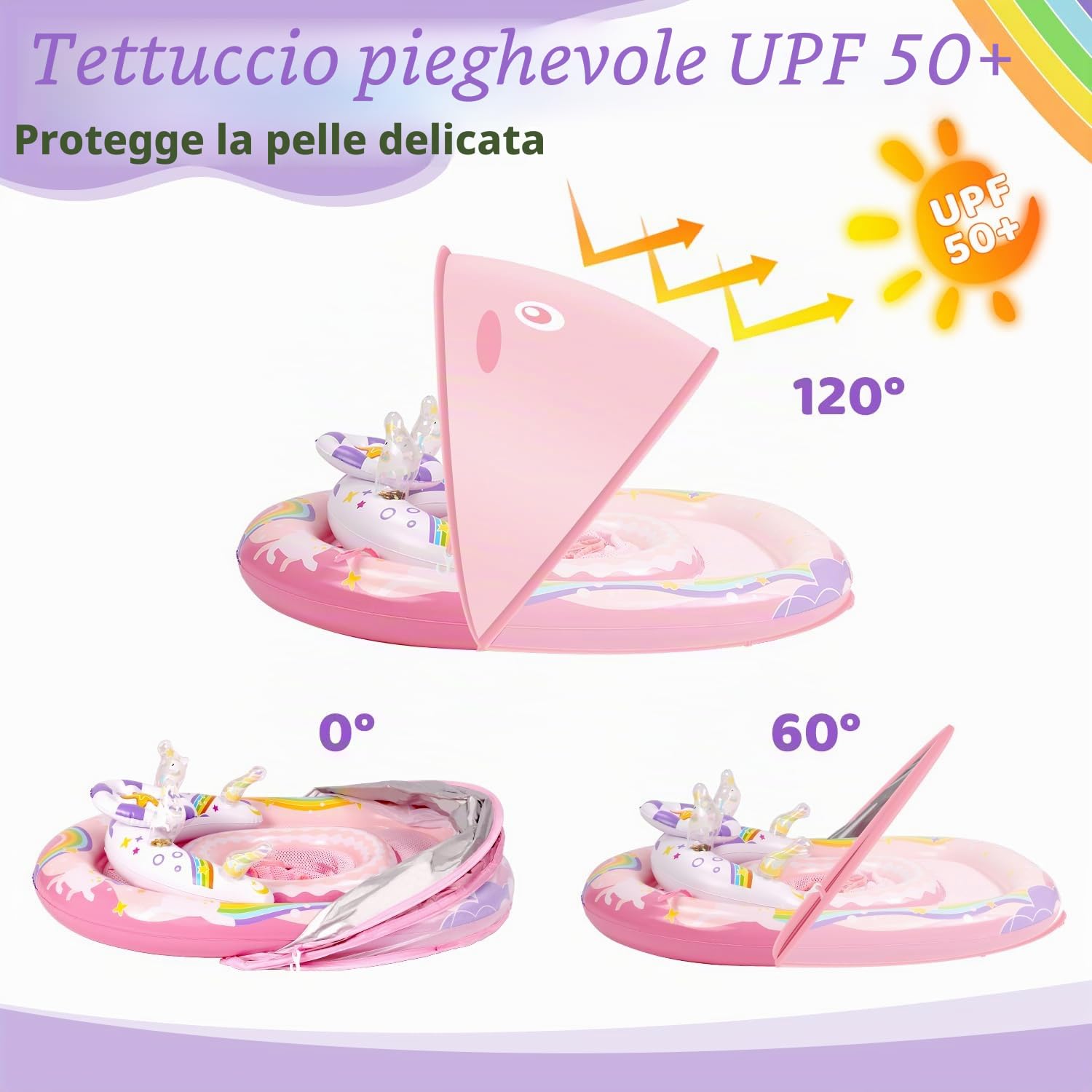 ACELIFE Anello galleggiante per bambini con tettuccio parasole rimovibile e giocattolo, per bambini dai 6 mesi in su, con sedile di sicurezza regolabile, per bambini da 6 a 36 mesi