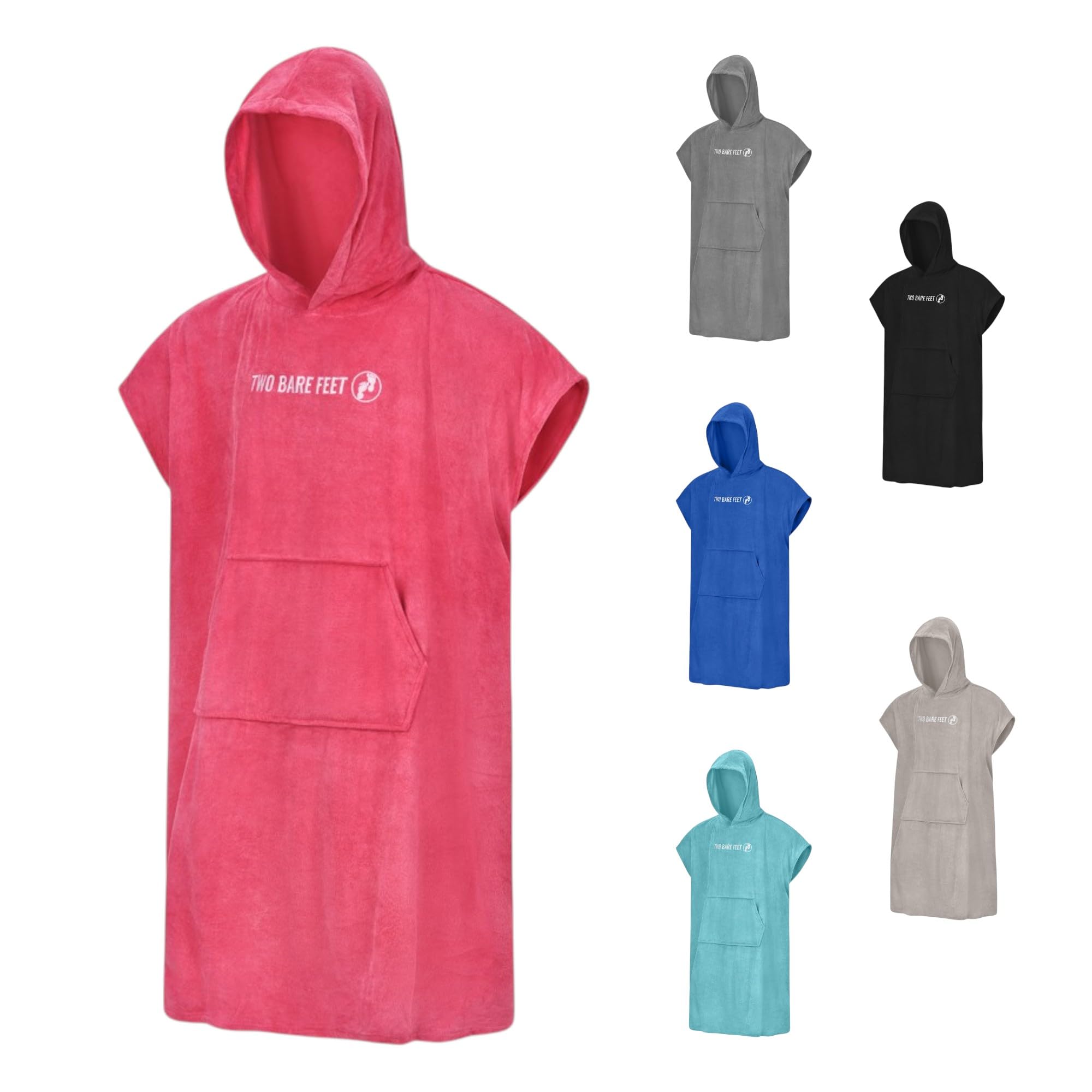 Two Bare Feet Microfibre Towelling Changing Robe for Adults – Lightweight Towel Poncho for Easy Changing, Quick-Dry Beach Cover-Up, Surfing & Swimming Accessory (Hot Pink - Medium)
