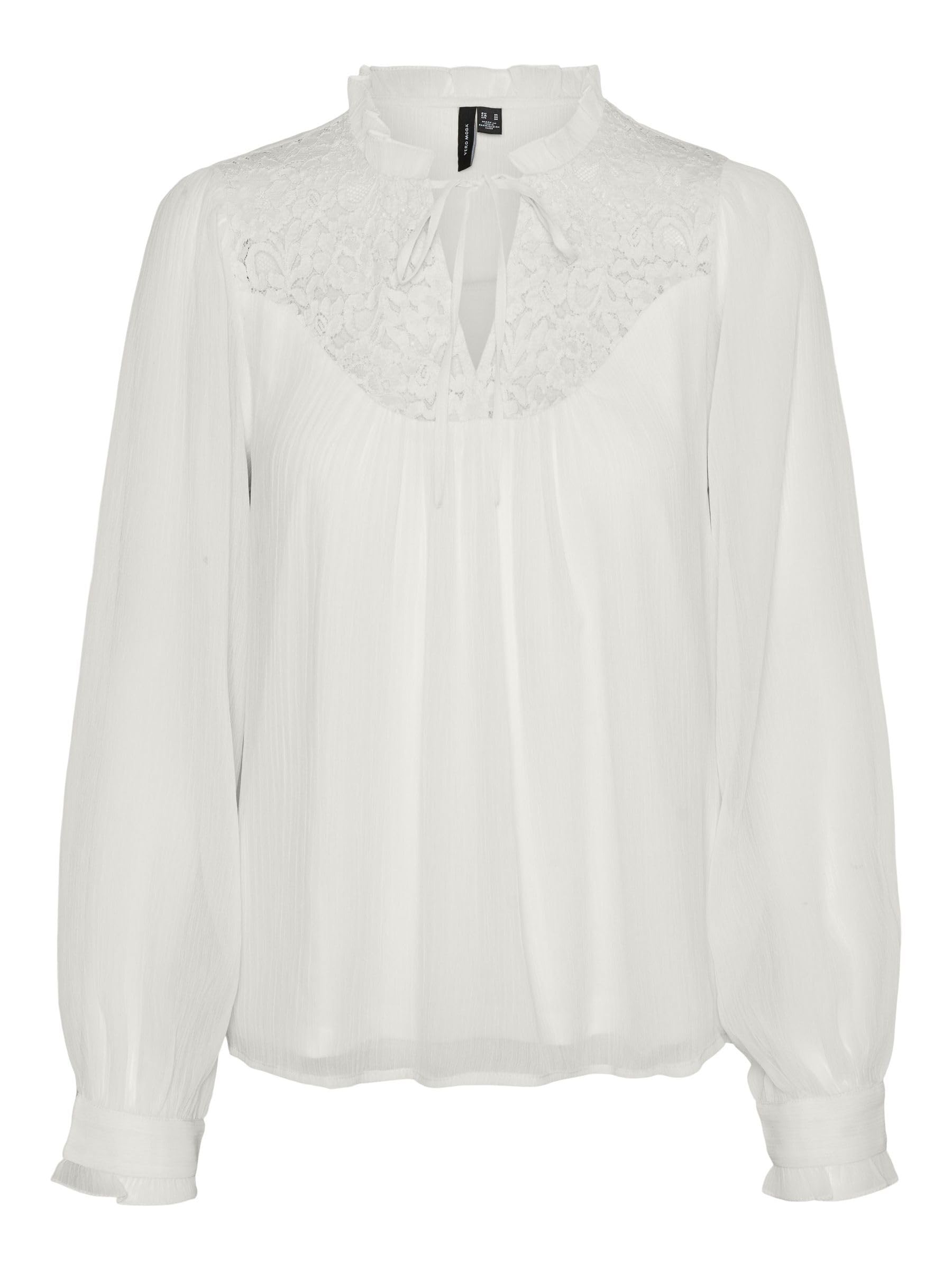 VERO MODA Women's Vmgaby Ls Top WVN Ga Long Sleeve Blouse, Snow White, M
