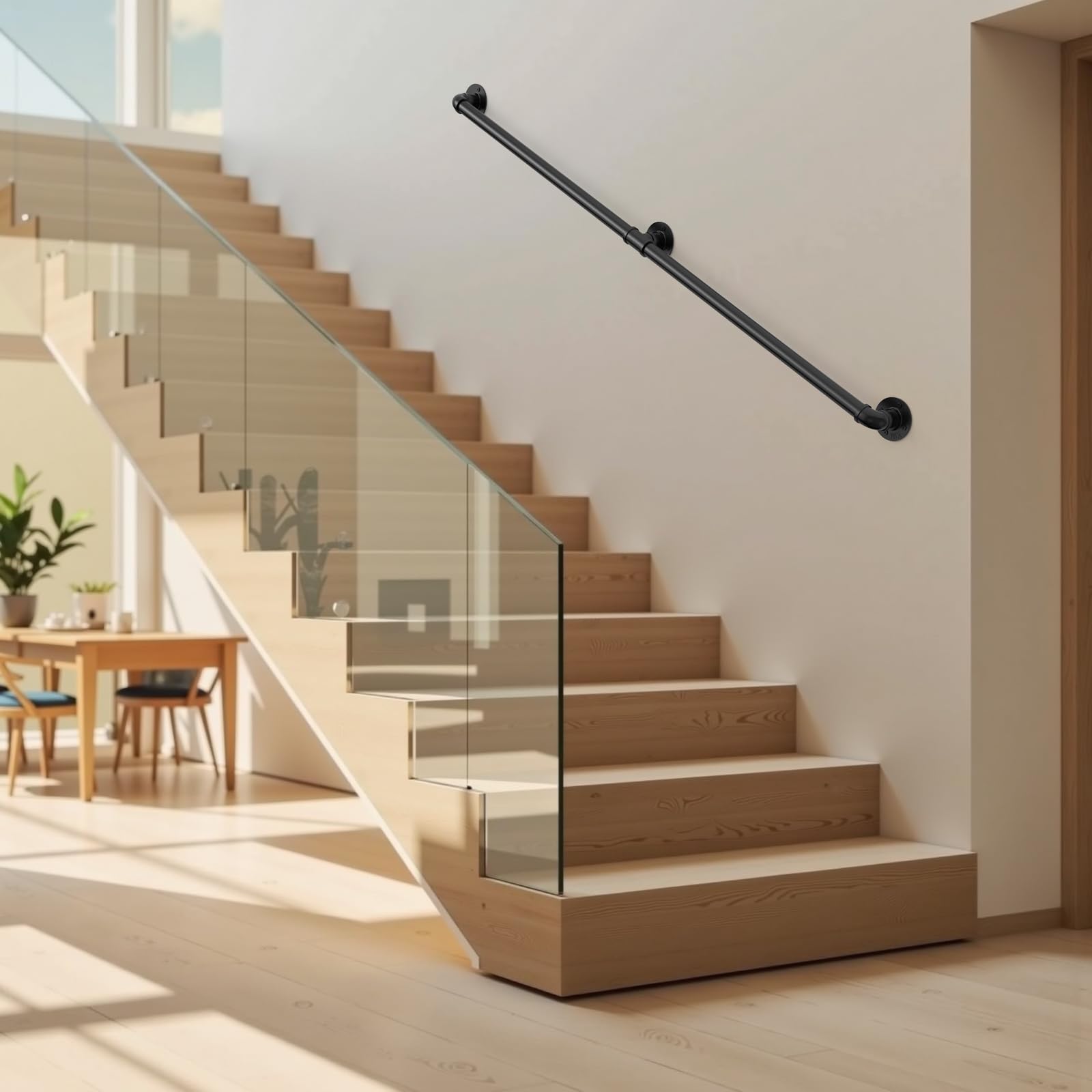 330cm Corrimano per Scale. Corrimano Antiscivolo Nero per Tubo Industriale Industriale, corrimano Antiscivolo per Sicurezza per Anziani e Bambini, corrimano Interno ed Esterno