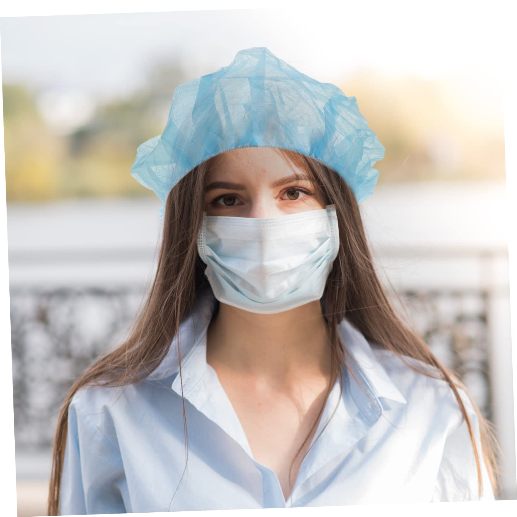 FRCOLOR Cuffie per Chioma Monouso Traspiranti Non Tessuto 100 Pezzi Cappello a Fungo Blu per Cucina e Laboratorio