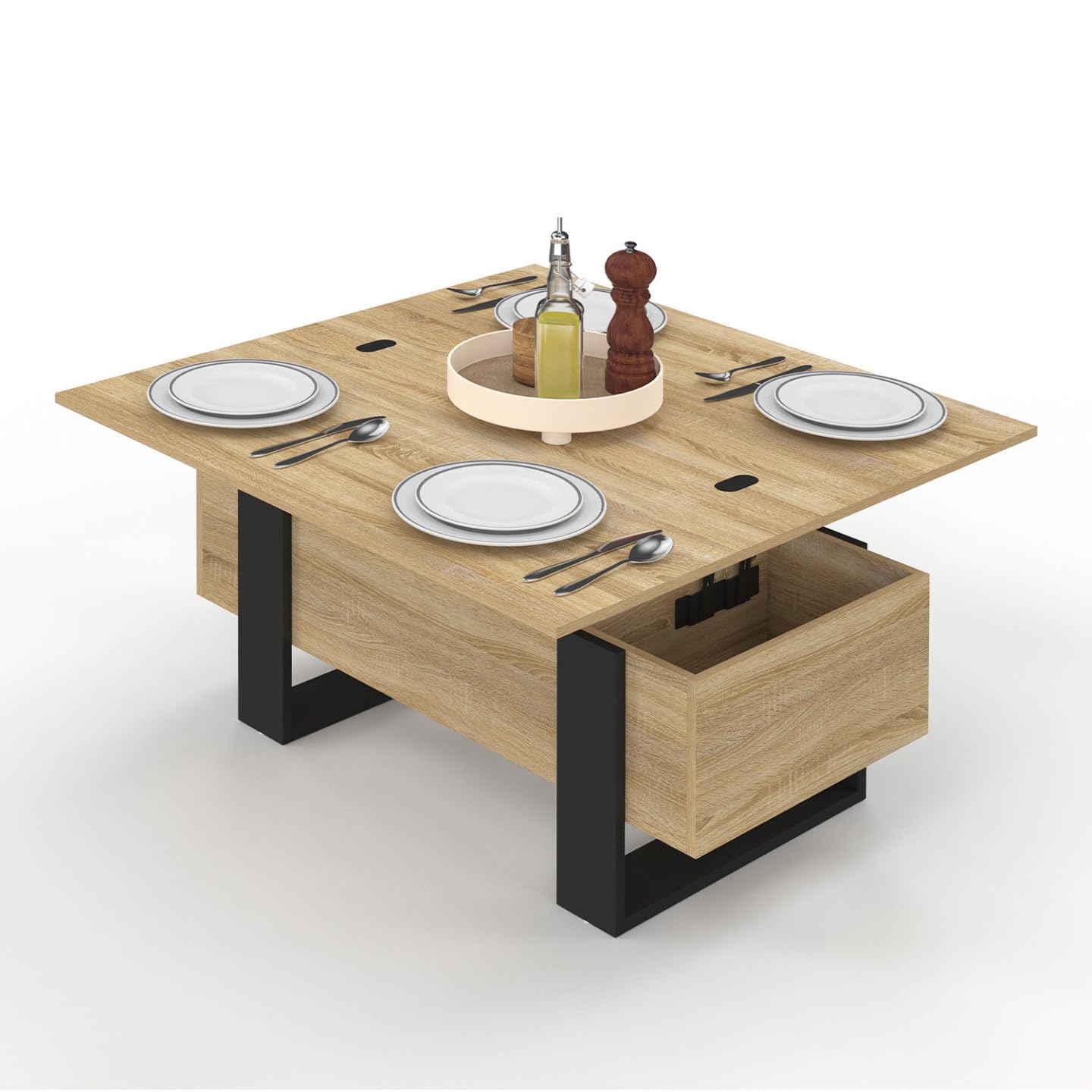 IDMarket - Mesita rectangular que se transforma en una mesa de comedor de diseño industrial PHOENIX